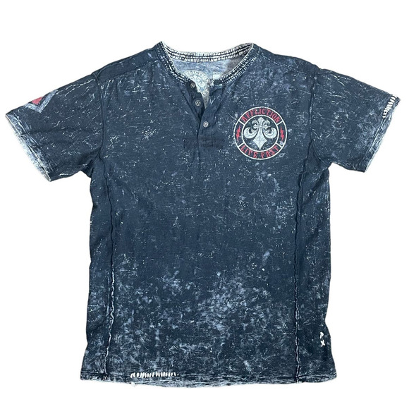 Affliction Life Fast Men's T-Shirt Size M Buttons Embroidered Black Shirt Cross - Picture 3 of 12